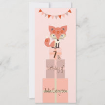 Cute Rose Fox 7e Invitation anniversaire