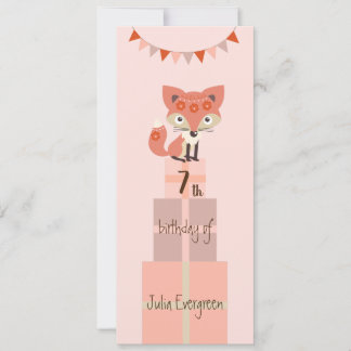 Cute Rose Fox 7e Invitation anniversaire