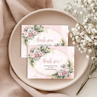 Cute Rose Gold Floral Greenery Thank You Card Bedankkaart