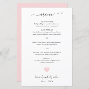 Cute Rose Heart Menu Mariage simple