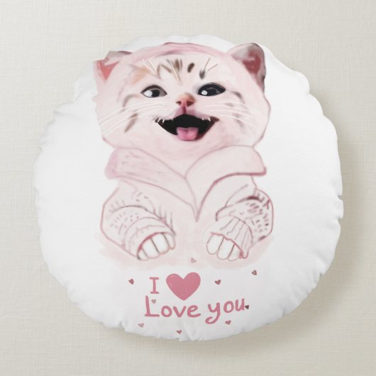 Cute Rose Kitten "I Love You" Coussin rond (Devant)