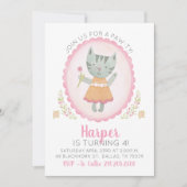 Cute Rose Kitty Chat Fille Anniversaire Invitation (Devant)