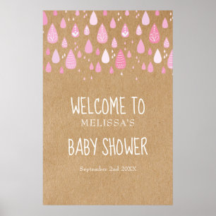 Cute Rose Raindrops Baby Girl Affiche de bienvenue