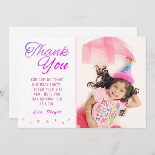 Cute Rose Star Birthday Girl Photo Carte de remerc (Devant / Derrière)