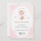 Cute rose Teddy Ours Bébé Douche Invitations (Devant)
