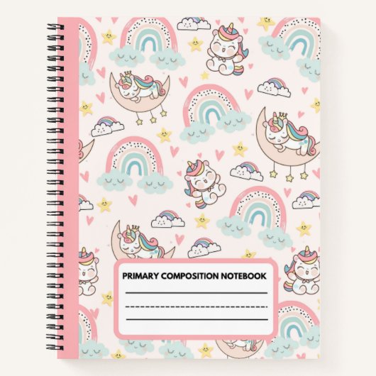 Cute rose Unicorn Carnet de composition primaire (Devant)