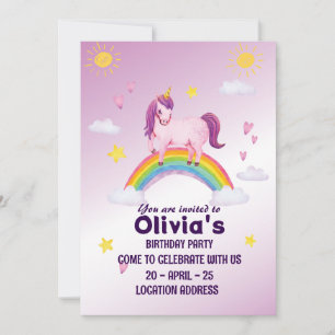 Cute Rose Unicorn Invitation Anniversaire
