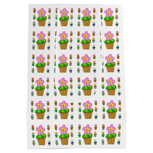 Cute Rosy Posy Potot Flowers Pattern Medium Gift Medium Cadeauzakje (Achterkant)