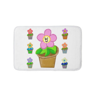 Cute Rosy Posy Potted Flowers Bath Mat