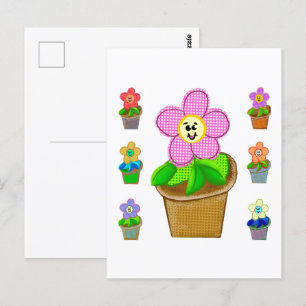 Cute Rosy Posy Potted Flowers Briefkaart