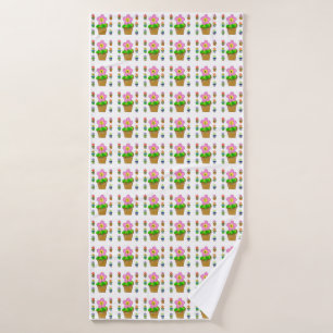 Cute Rosy Posy Potted Flowers die Pattern herhalen Badhanddoek