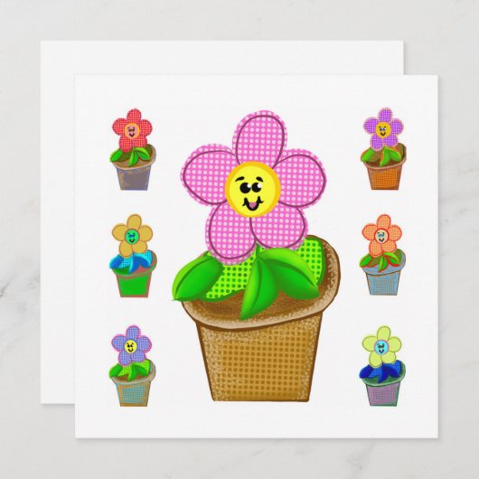 Cute Rosy Posy Potted Flowers Holiday Kaart (Voorkant / Achterkant)