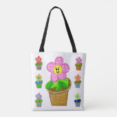 Cute Rosy Posy Potted Flowers Schouder Canvas tas (Achterkant)