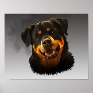 Cute Rottweiler Dog Water Color Art Portret Poster