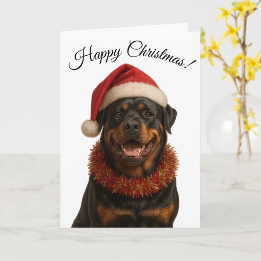 Cute Rottweiler in a Santa hat Christmas card Kaart (Gele Bloem)