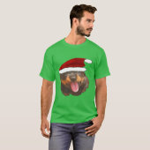 Cute Rottweiler Pup Wearing Holiday Santa Hat T-shirt (Voorkant volledig)