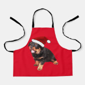 Cute Rottweiler Puppy Wearing Cartoon Santa Hat Schort (Voorkant)