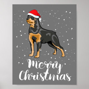 Cute Rottweiler Santa Hat Merry Kerstkostuum Poster