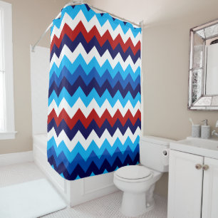 Cute Rouge Blanc Bleu Chevrons Douche Rideau
