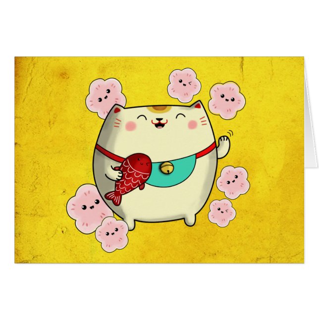 Cute Round Maneki Neko Cat (Voorkant Horizontaal)