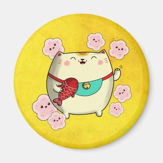 Cute Round Maneki Neko Cat Magneet (Voorkant)