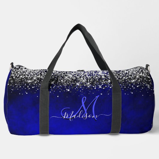 Cute royal blue faux glitter monogram plunjezak (Voorkant)