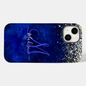 Cute royal blue gold faux glitter monogram Case-Mate iPhone case (Achterkant (horizontaal))