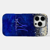 Cute royal blue gold faux glitter monogram Case-Mate iPhone case (Achterkant (horizontaal))