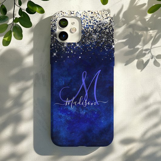 Cute royal blue gold faux glitter monogram Case-Mate iPhone case