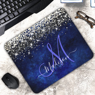 Cute royal blue gold faux glitter monogram muismat