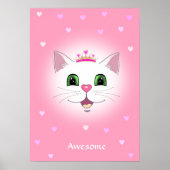 Cute royal cat face with harts on roze poster (Voorkant)