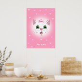 Cute royal cat face with harts on roze poster (Keuken)