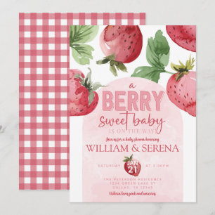 Cute roze aardbery Berry Sweet Baby shower Kaart