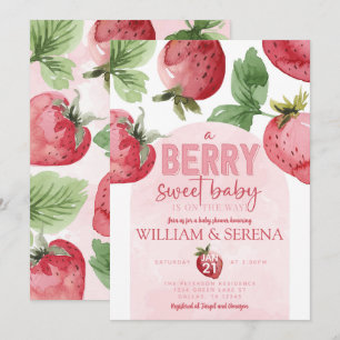 Cute roze aardbery Berry Sweet Baby shower Kaart