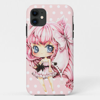 Cute roze anime chibi girl iPhone 11 hoesje