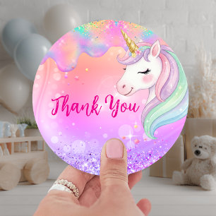 Cute roze aqua eenhoorn verjaardag ronde sticker