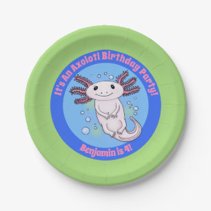 Cute roze axolotl blue bubbles pet cartoon papieren bordje