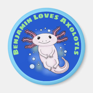 Cute roze axolotl met blauwe luchtbelletjes cartoo magneet
