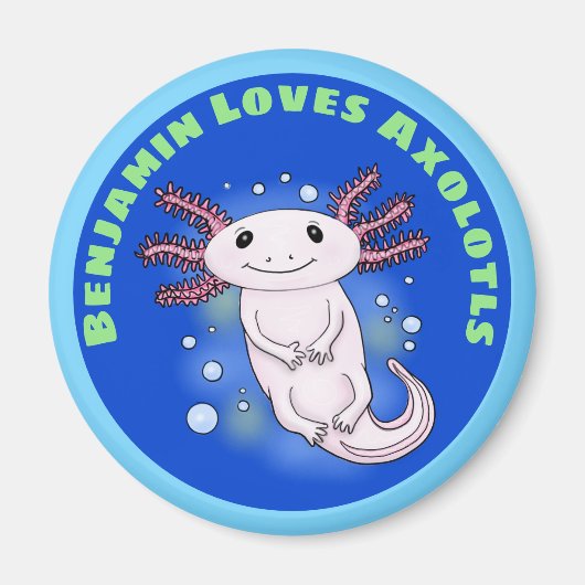 Cute roze axolotl met blauwe luchtbelletjes cartoo magneet (Voorkant)
