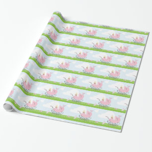 Cute  roze Baby Girl Carriage Cadeaupapier