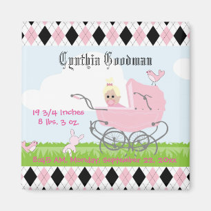 Cute  roze Baby Girl Carriage Magneet