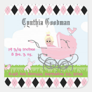Cute  roze Baby Girl Carriage Vierkante Sticker