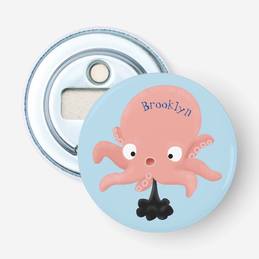 Cute roze baby octopus cartoon humor button flesopener (Voorkant)