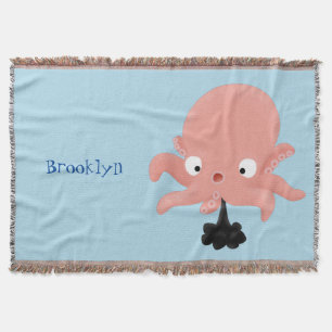 Cute roze baby octopus cartoon humor deken