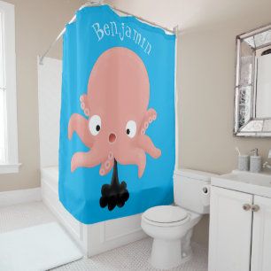Cute roze baby octopus cartoon humor douchegordijn