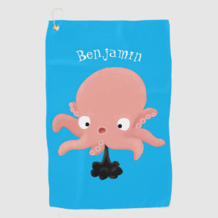 Cute roze baby octopus cartoon humor golfhanddoek