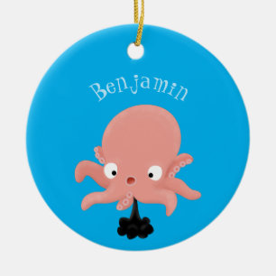 Cute roze baby octopus cartoon humor keramisch ornament