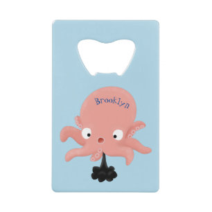Cute roze baby octopus cartoon humor kredietkaart flessenopener