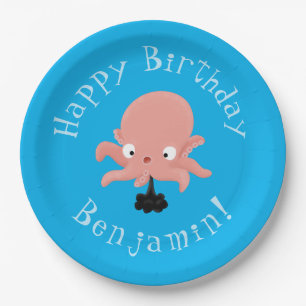 Cute roze baby octopus cartoon humor papieren bordje