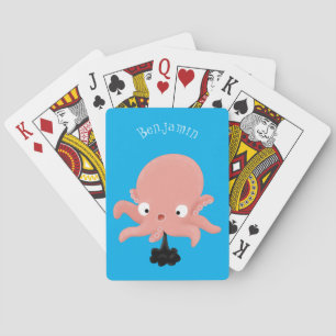 Cute roze baby octopus cartoon humor pokerkaarten